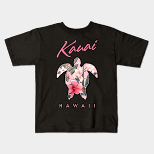 Kauai Hawaii Hibiscus Flower Sea Turtle Kids T-Shirt